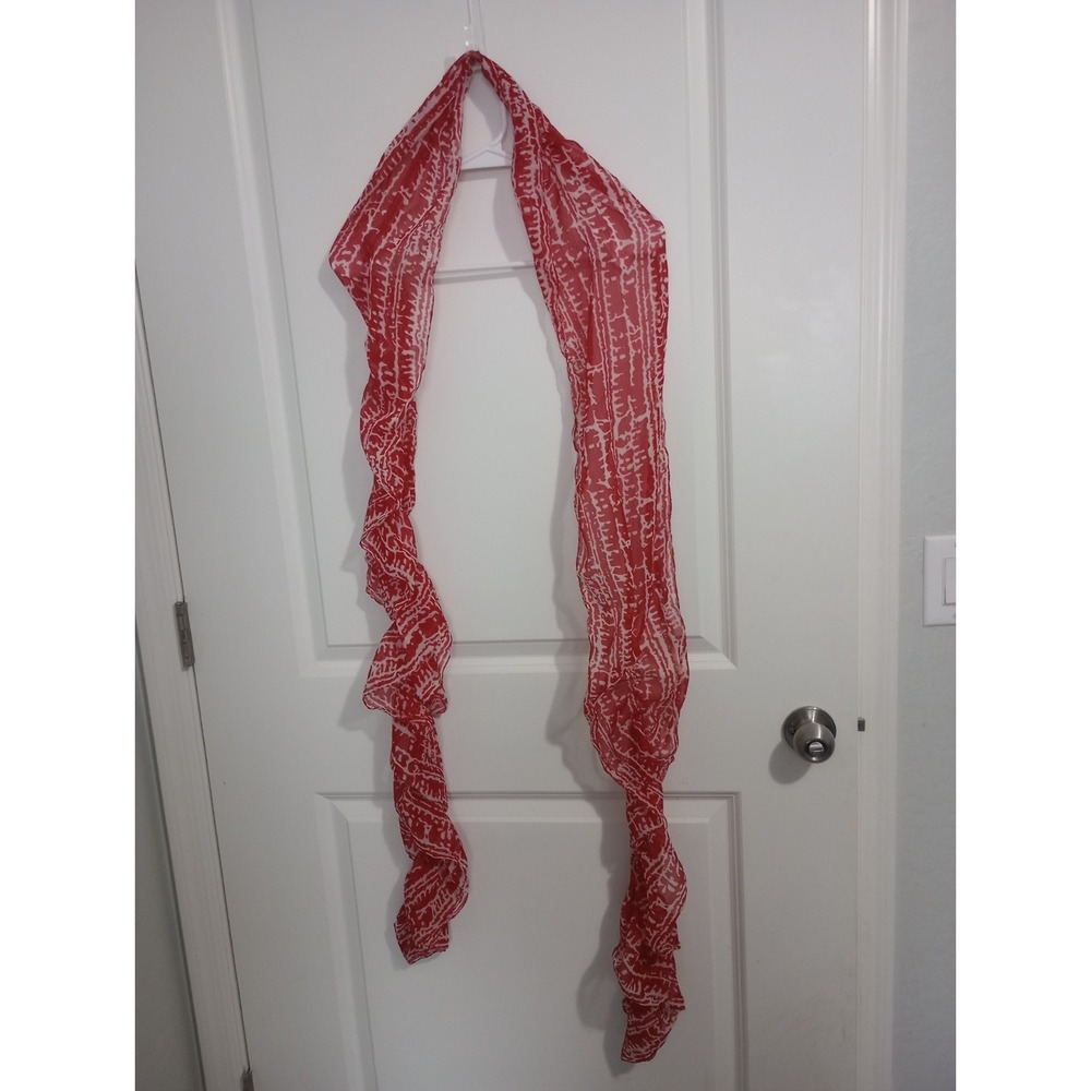 Extra‎ Long 120" Red White Ruffled Crinkle Sheer Scarf Lightweight Oblong Wrap